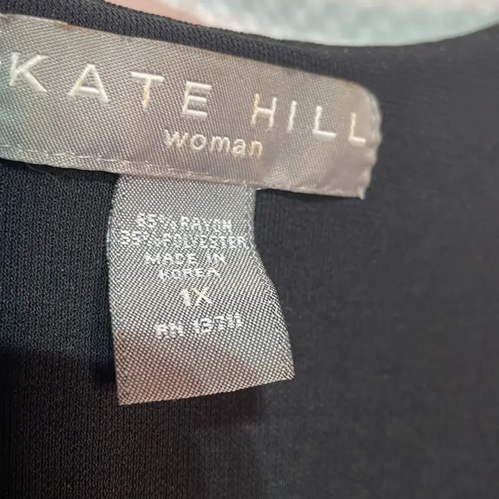 Kate Hill 1x black scoop neck tank with Top half of top lined in front/back euc